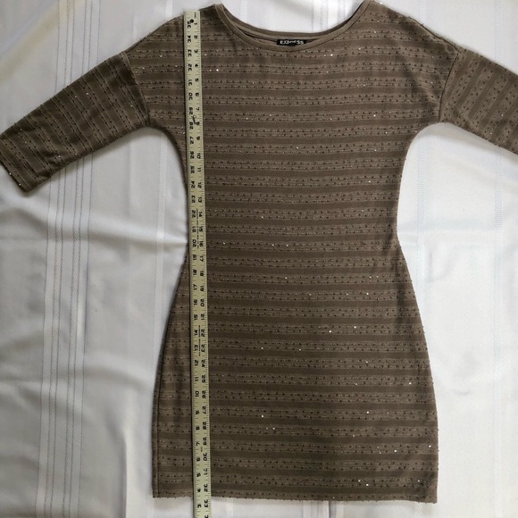 Express - Taupe 3/4 Sleeve Bodycon Mini Party Dress w/Sequins Size SP - Picture 5 of 8